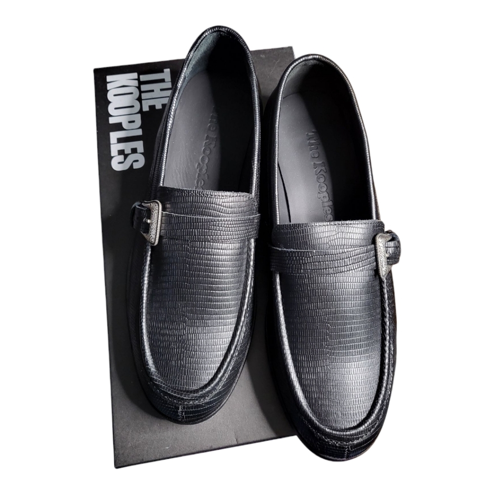 The Kooples Black leather loafers with western buckle Size 37‎ (9.5) New